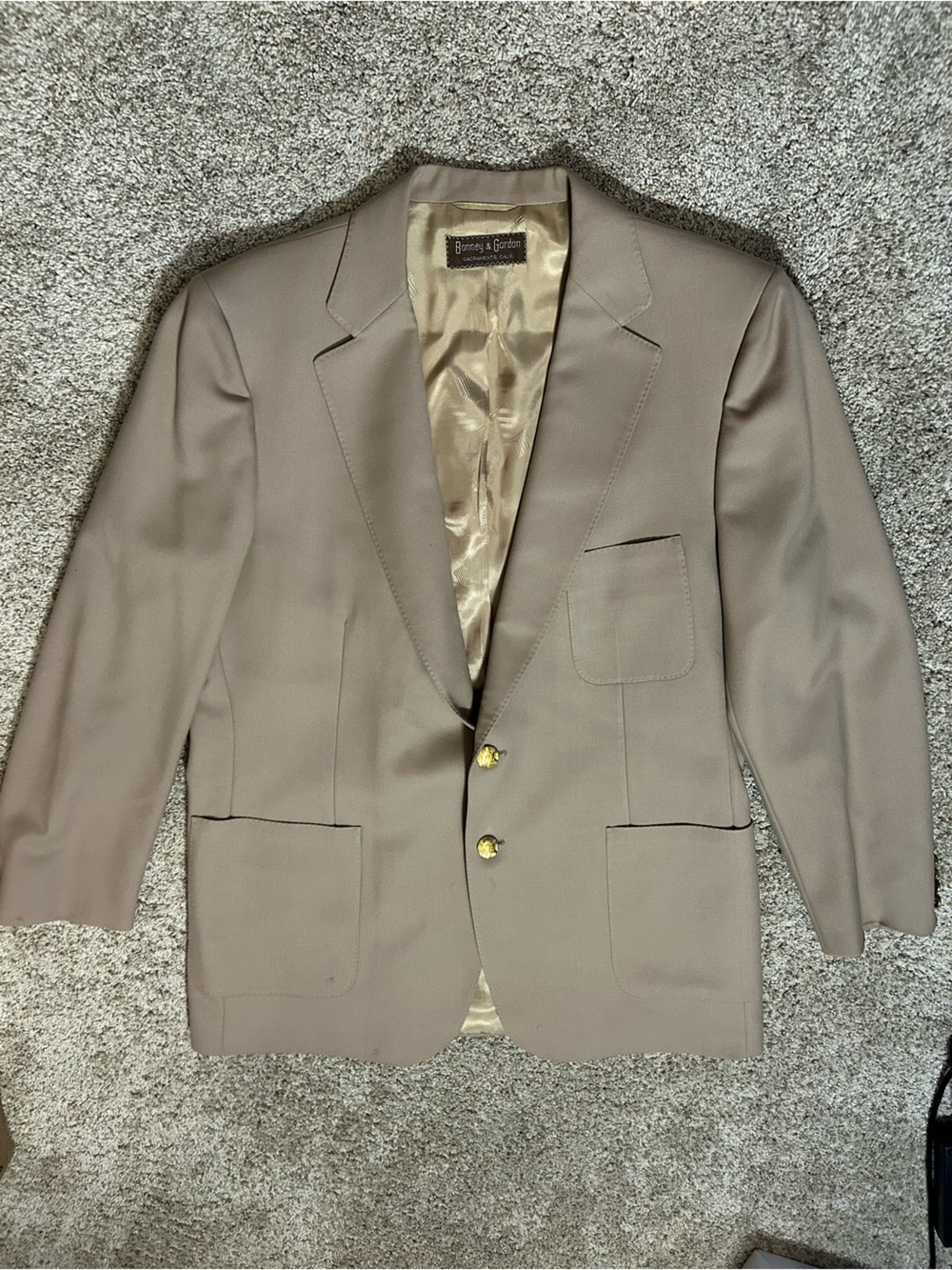 Vintage Lanvin Paris Beige Hopsack Wool Blazer Sport Coat Gold Buttons